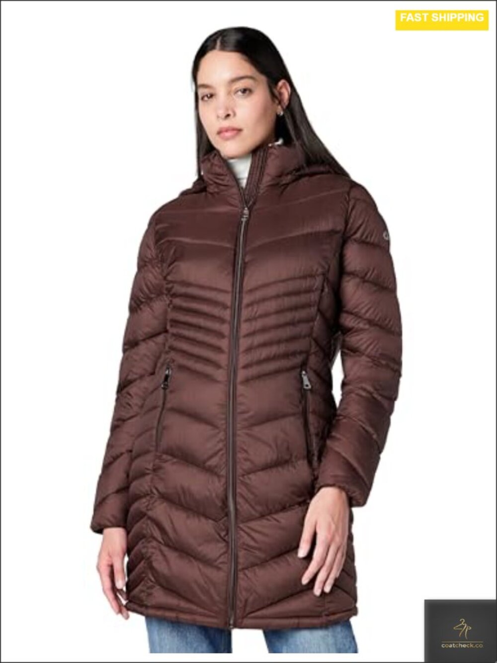 Chevron Quilted Puffer Coat - Longline Hooded Winter Jacket